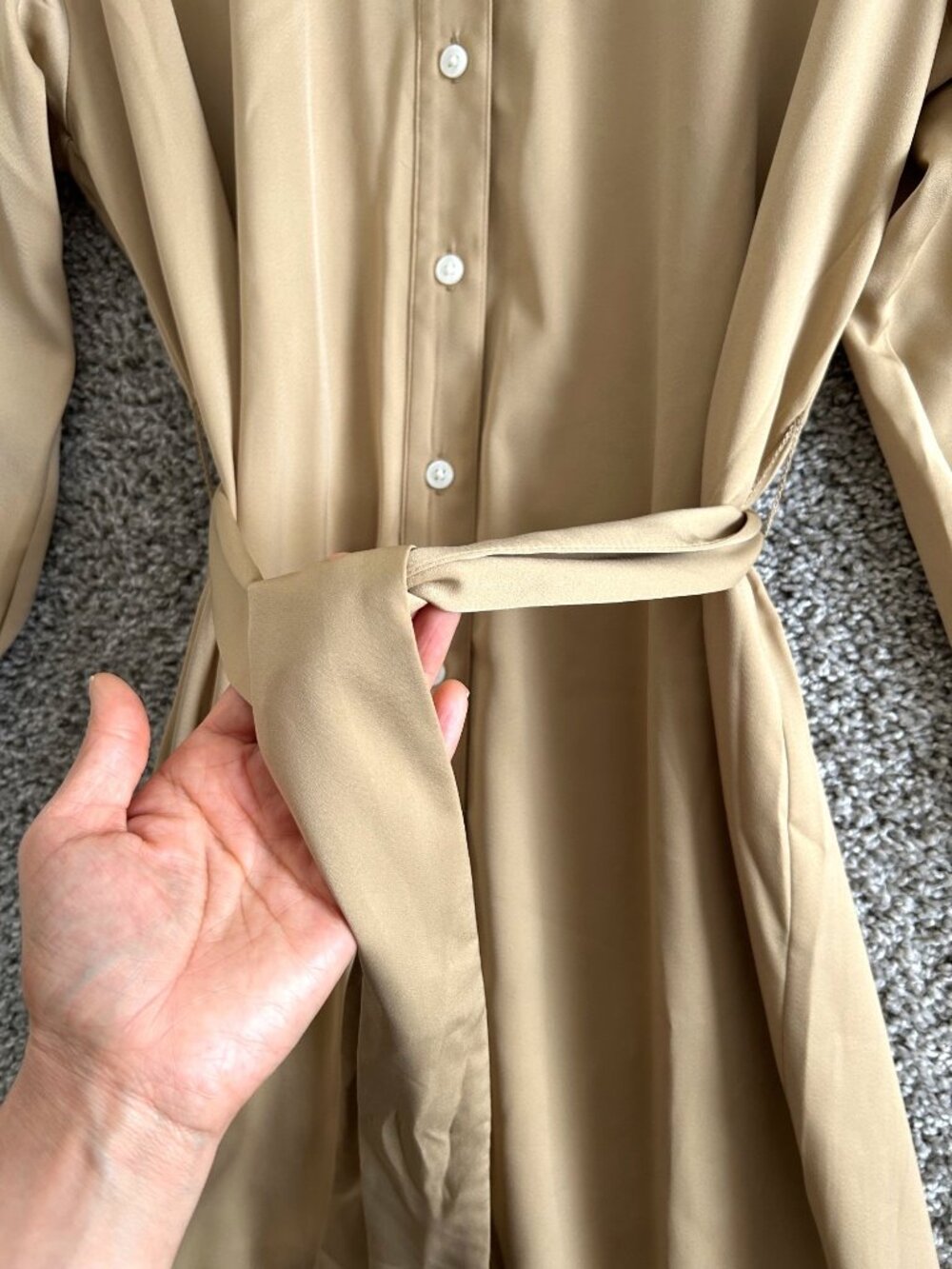 Banana Republic Womens Sz Large Beige Button-Down Shirt Dress With Belt - Picture 3 of 10
